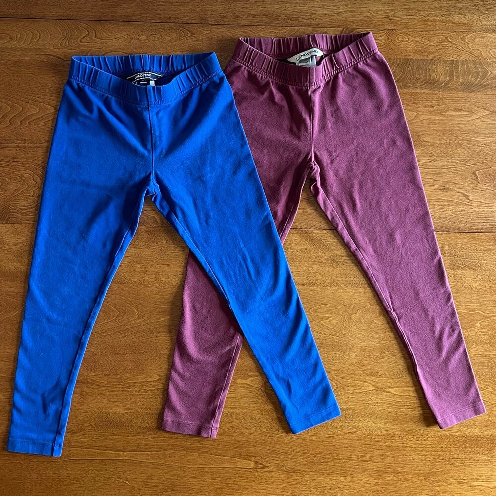 Lands' End blue and burgundy leggings 6X-7